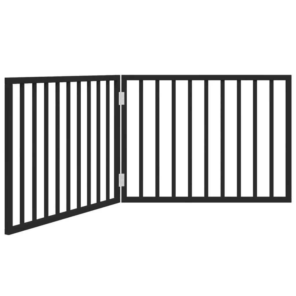 Dog Gate Black 160cm Foldable 2 Panels Poplar Wood Pet Safety Barrier