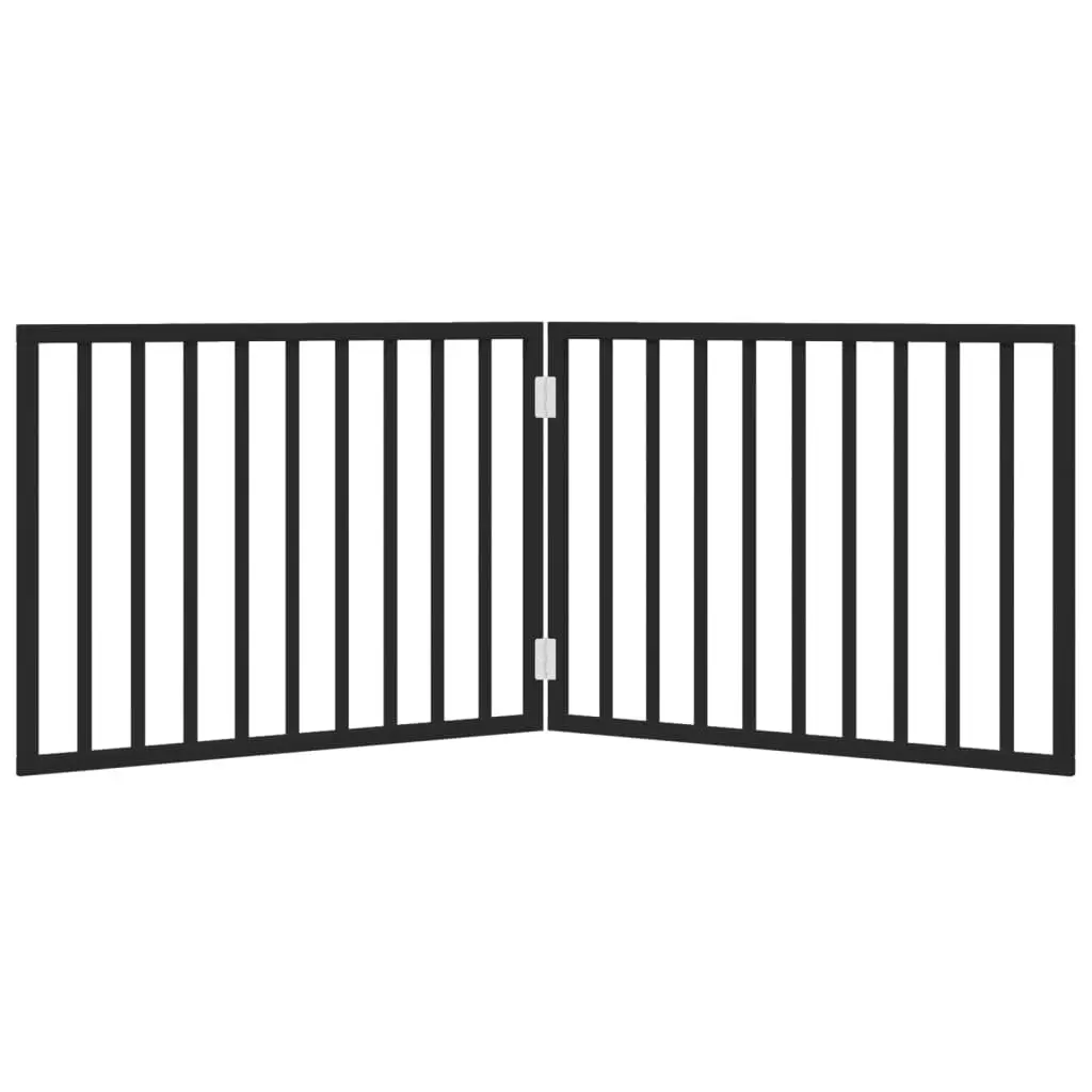 Dog Gate Black 160cm Foldable 2 Panels Poplar Wood Pet Safety Barrier