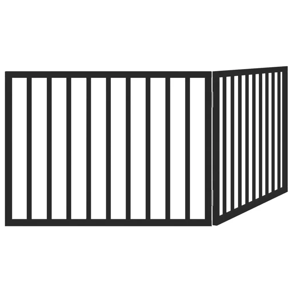 Dog Gate Black 160cm Foldable 2 Panels Poplar Wood Pet Safety Barrier