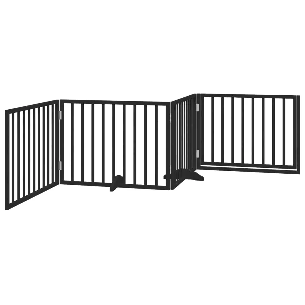 Dog Gate Black Foldable 4 Panels with Door Poplar Wood Pet Barrier Safety