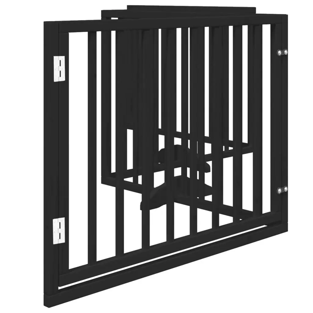 Dog Gate Black Foldable 4 Panels with Door Poplar Wood Pet Barrier Safety
