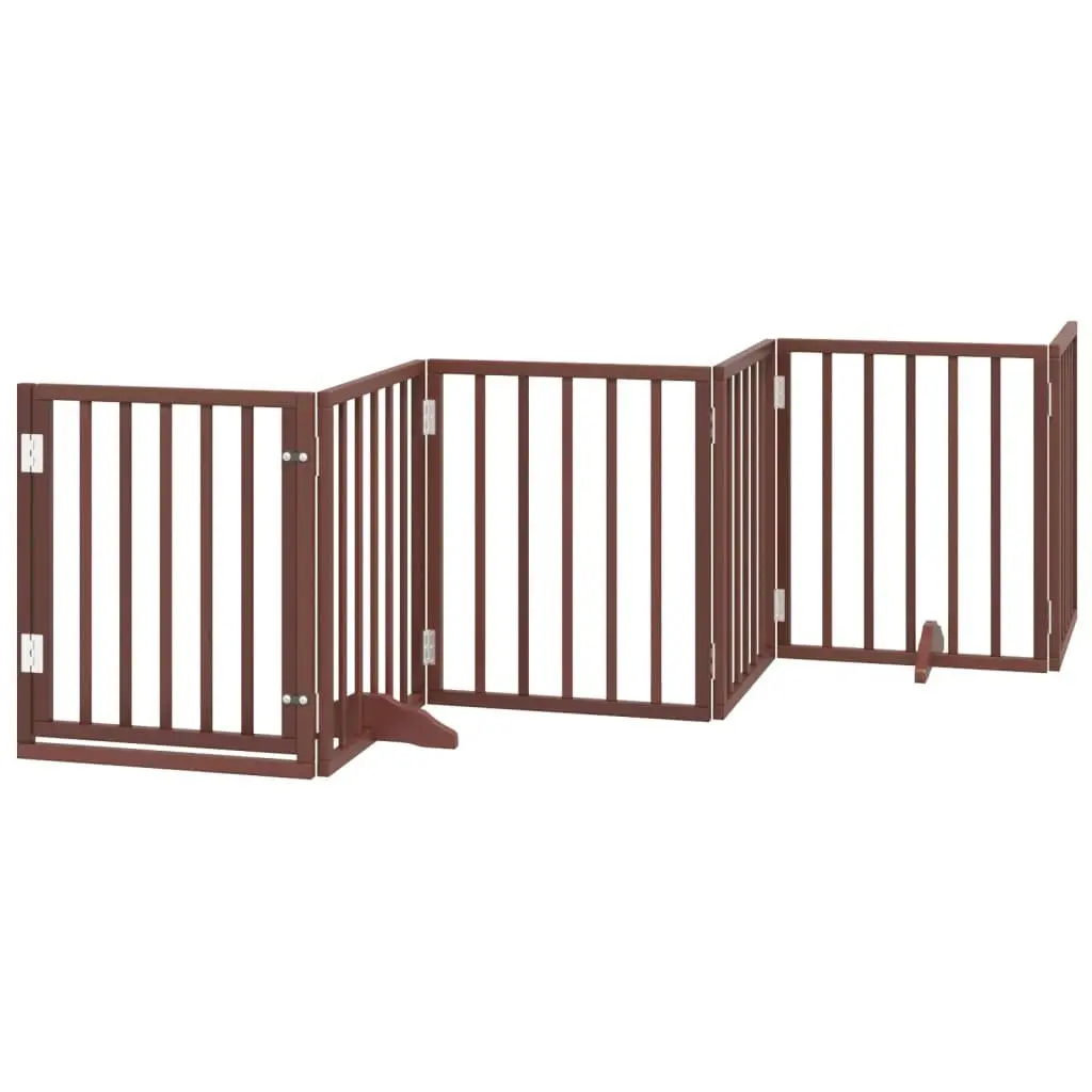 Dog Gate Foldable 6 Panels Brown 300cm Poplar Wood Pet Safety Barrier Door Lock