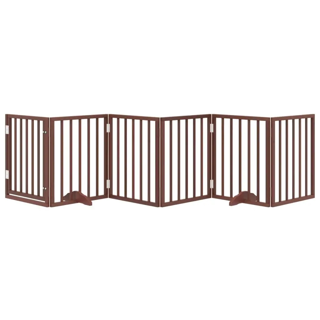 Dog Gate Foldable 6 Panels Brown 300cm Poplar Wood Pet Safety Barrier Door Lock