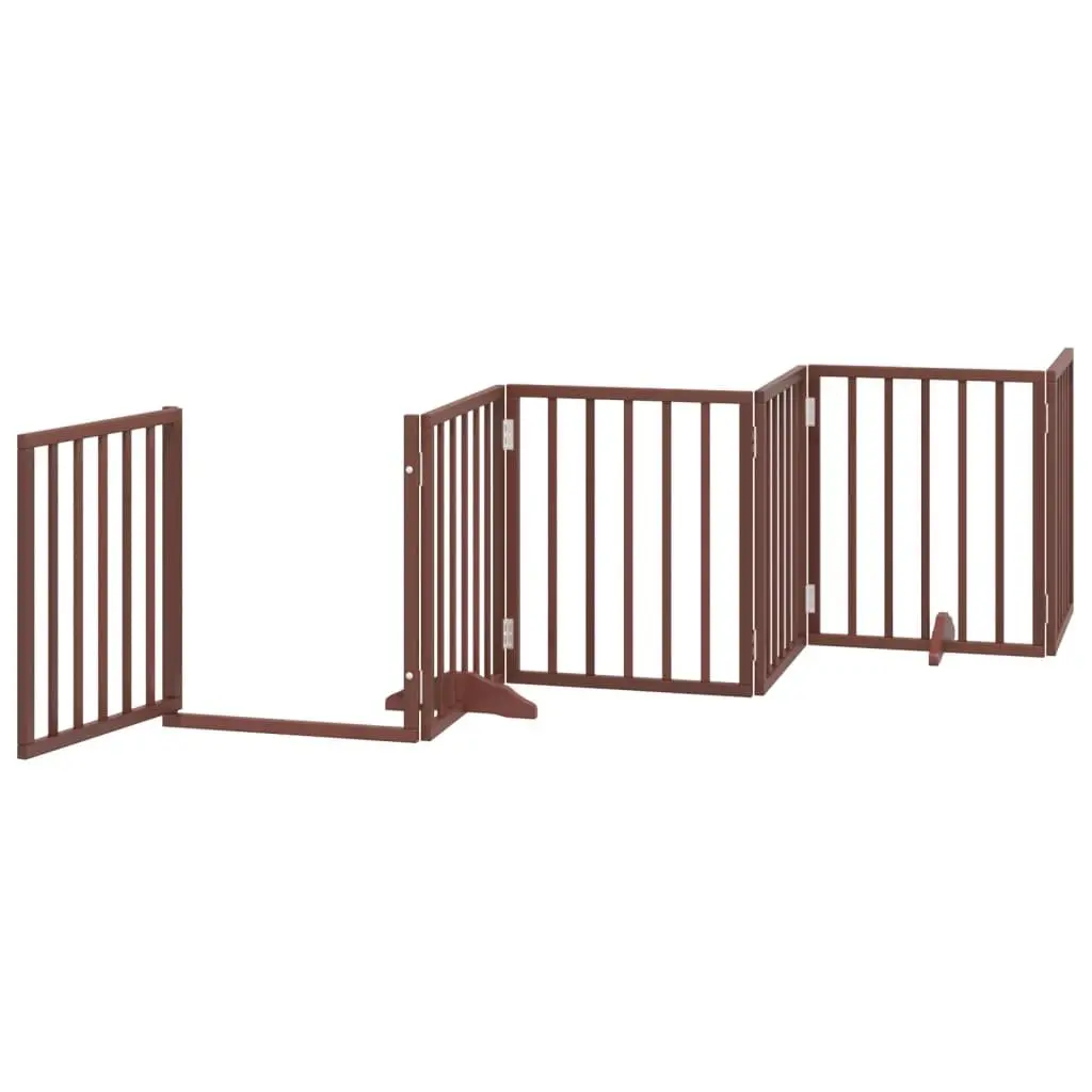Dog Gate Foldable 6 Panels Brown 300cm Poplar Wood Pet Safety Barrier Door Lock