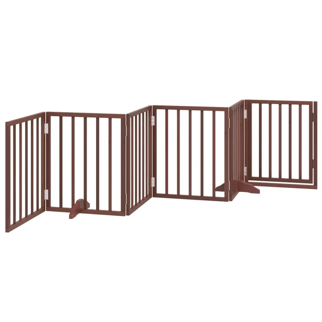 Dog Gate Foldable 6 Panels Brown 300cm Poplar Wood Pet Safety Barrier Door Lock