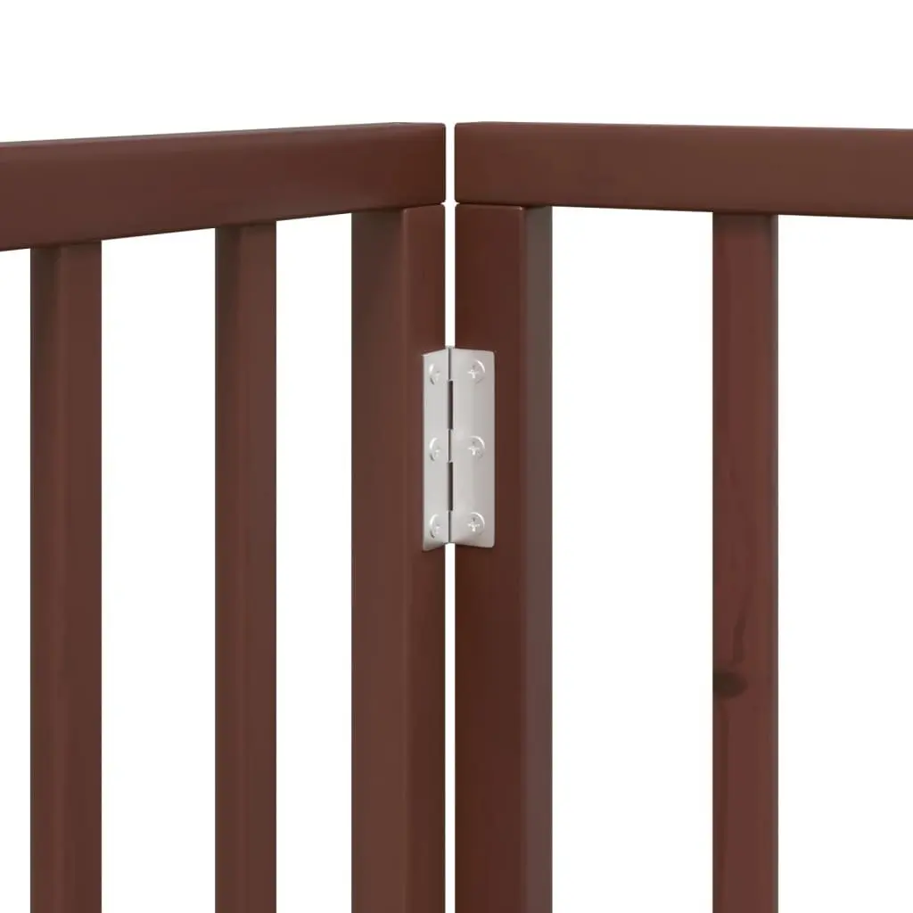 Dog Gate Foldable 6 Panels Brown 300cm Poplar Wood Pet Safety Barrier Door Lock
