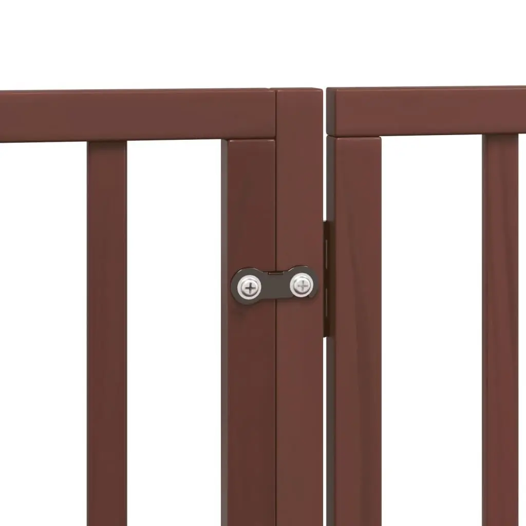 Dog Gate Foldable 6 Panels Brown 300cm Poplar Wood Pet Safety Barrier Door Lock
