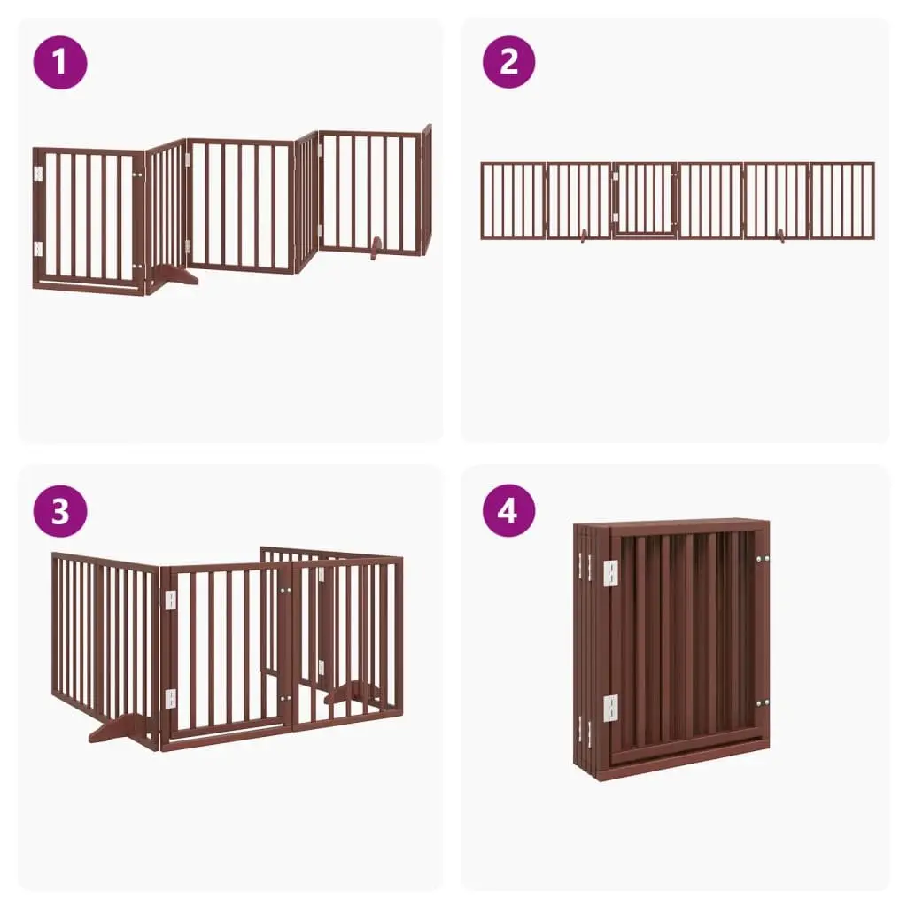 Dog Gate Foldable 6 Panels Brown 300cm Poplar Wood Pet Safety Barrier Door Lock