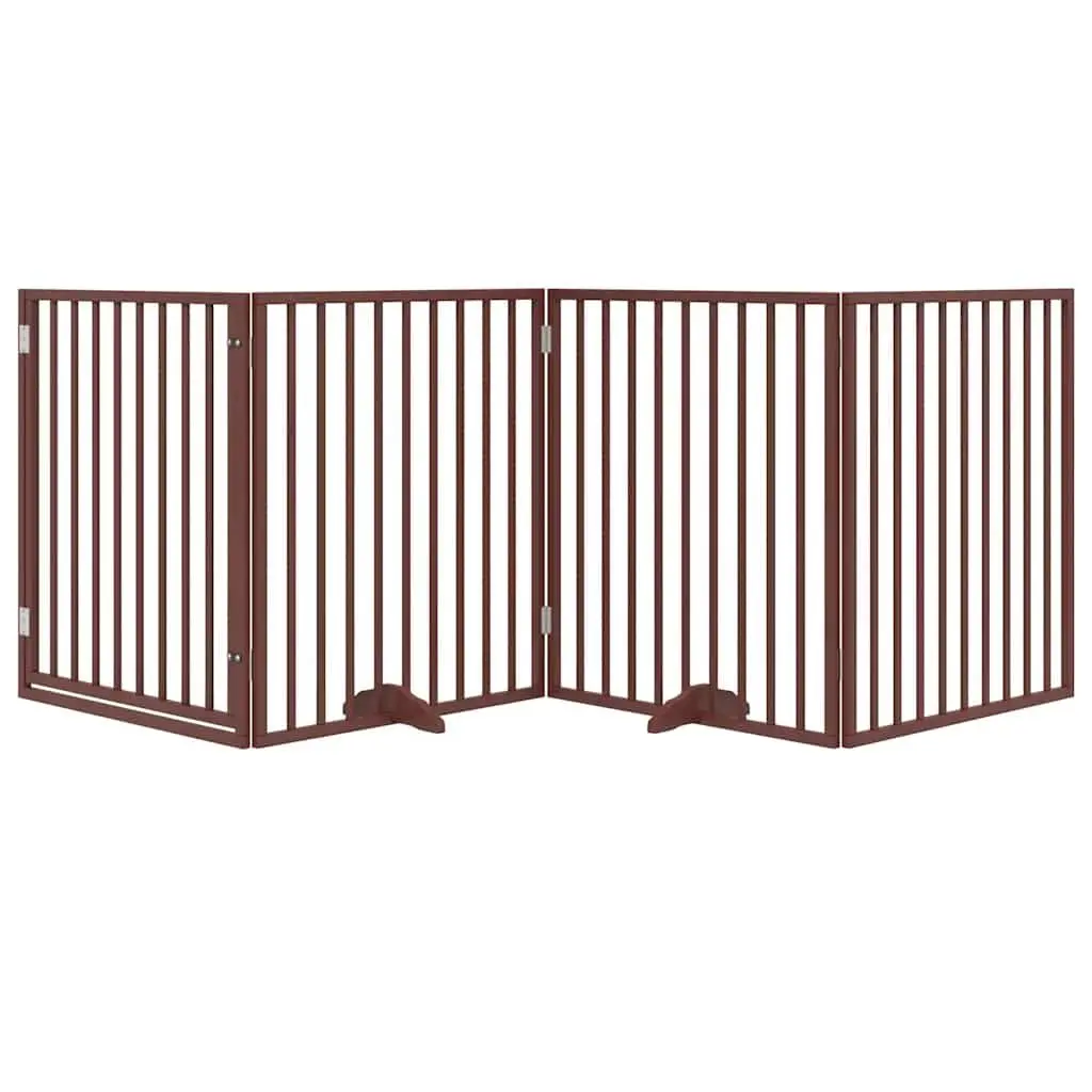 Dog Gate Brown 320cm Foldable 4 Panels Poplar Wood Pet Safety Barrier Door