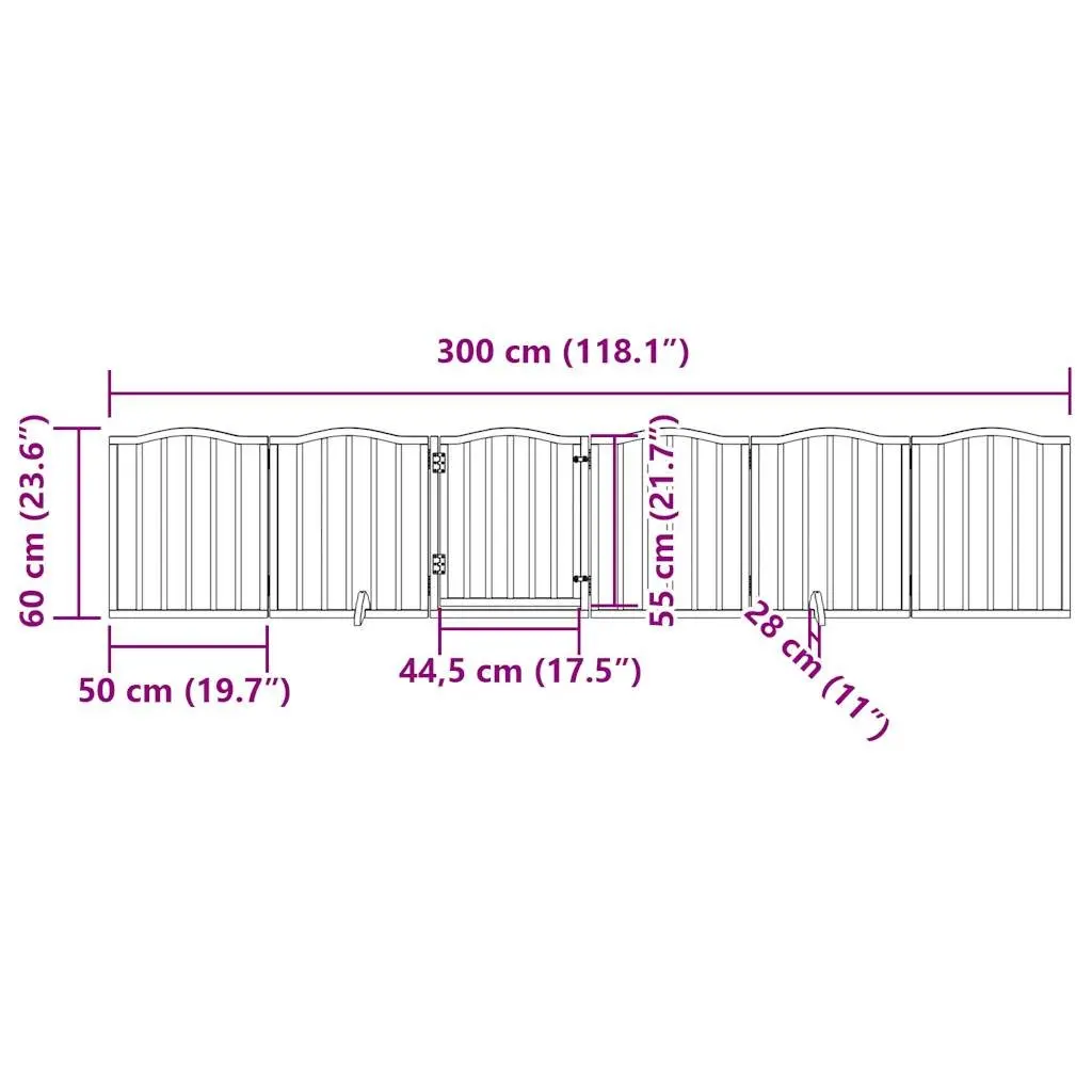 Dog Gate Brown 6 Panels Foldable Poplar Wood Pet Safety Barrier with Door Lock