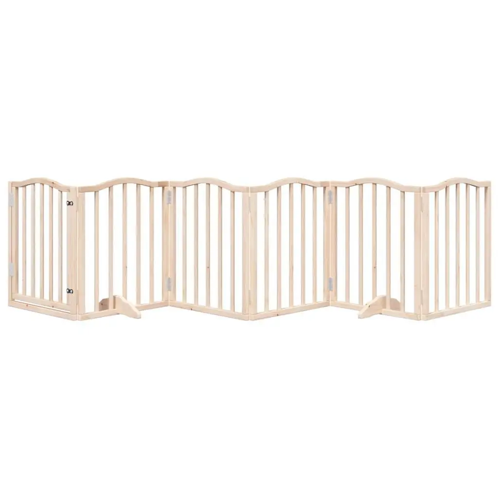 Dog Gate Brown 6 Panels Foldable Poplar Wood Pet Safety Barrier with Door Lock