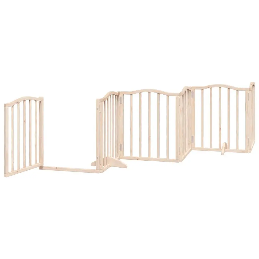 Dog Gate Brown 6 Panels Foldable Poplar Wood Pet Safety Barrier with Door Lock