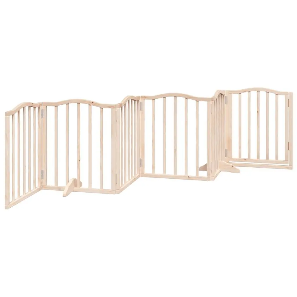 Dog Gate Brown 6 Panels Foldable Poplar Wood Pet Safety Barrier with Door Lock