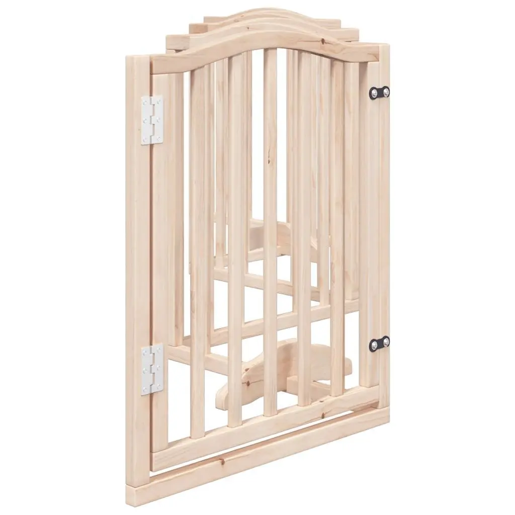 Dog Gate Brown 6 Panels Foldable Poplar Wood Pet Safety Barrier with Door Lock