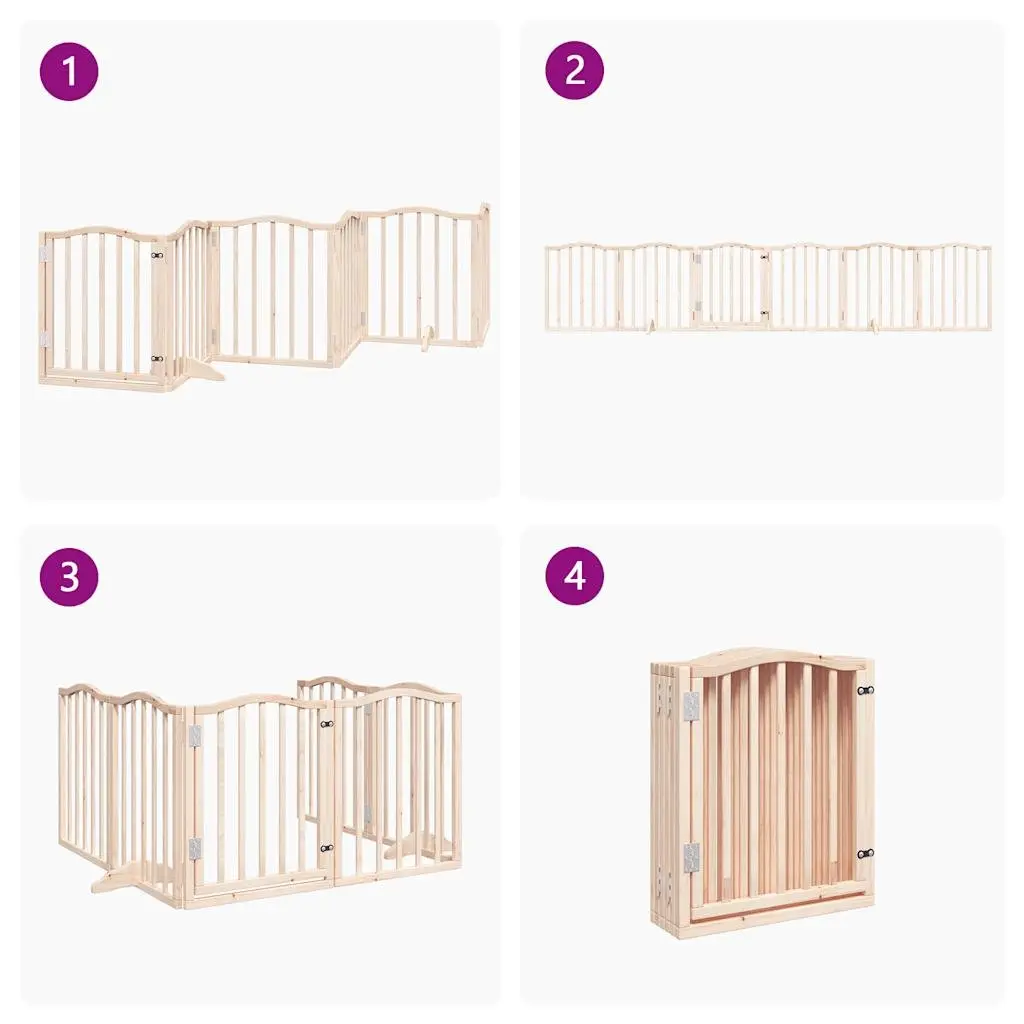 Dog Gate Brown 6 Panels Foldable Poplar Wood Pet Safety Barrier with Door Lock