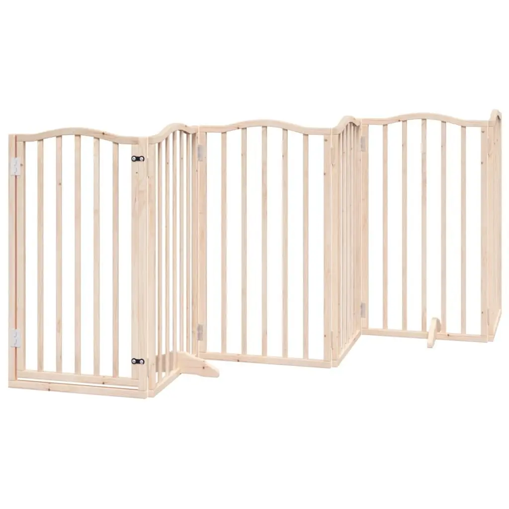Dog Gate Brown 6 Panel Foldable Pet Safety Barrier with Door