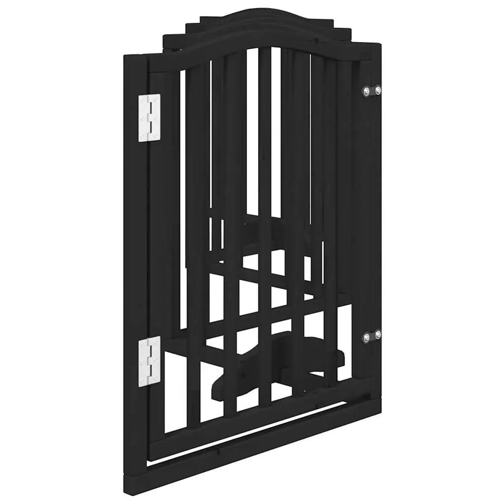 Dog Gate Black 6 Panels Foldable Poplar Wood Safety Barrier with Door