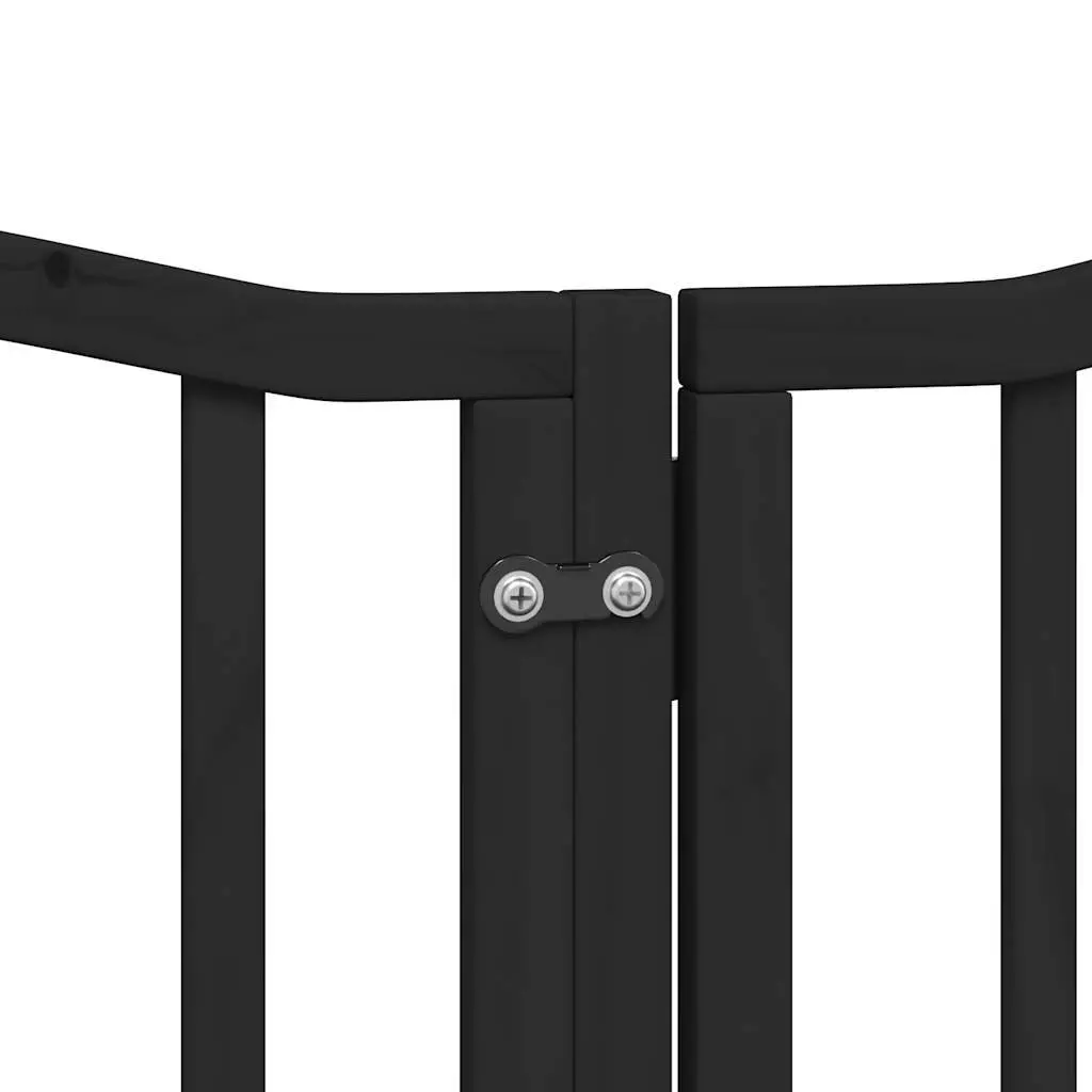 Dog Gate Black 6 Panels Foldable Poplar Wood Safety Barrier with Door