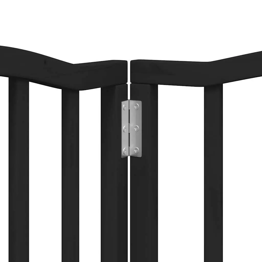 Dog Gate Black 6 Panels Foldable Poplar Wood Safety Barrier with Door