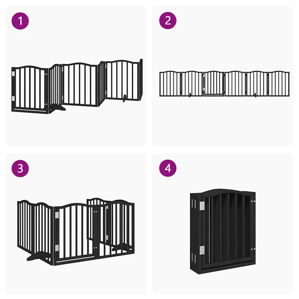 Dog Gate Black 6 Panels Foldable Poplar Wood Safety Barrier with Door