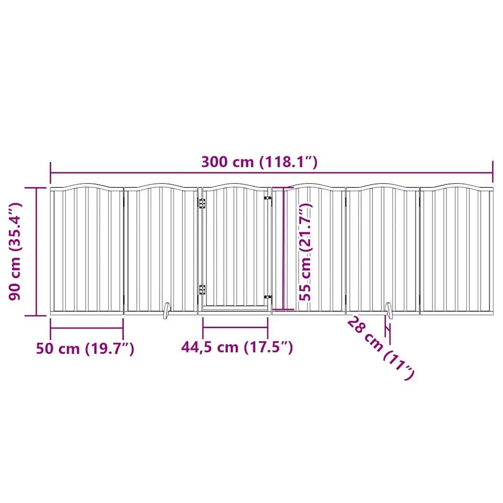 Dog Gate Foldable 6 Panels Black 300cm Pet Safety Barrier Poplar Wood Playpen