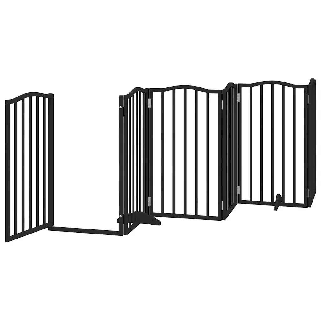 Dog Gate Foldable 6 Panels Black 300cm Pet Safety Barrier Poplar Wood Playpen