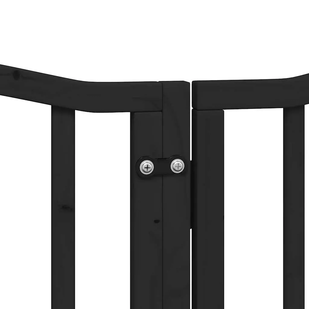 Dog Gate Foldable 6 Panels Black 300cm Pet Safety Barrier Poplar Wood Playpen