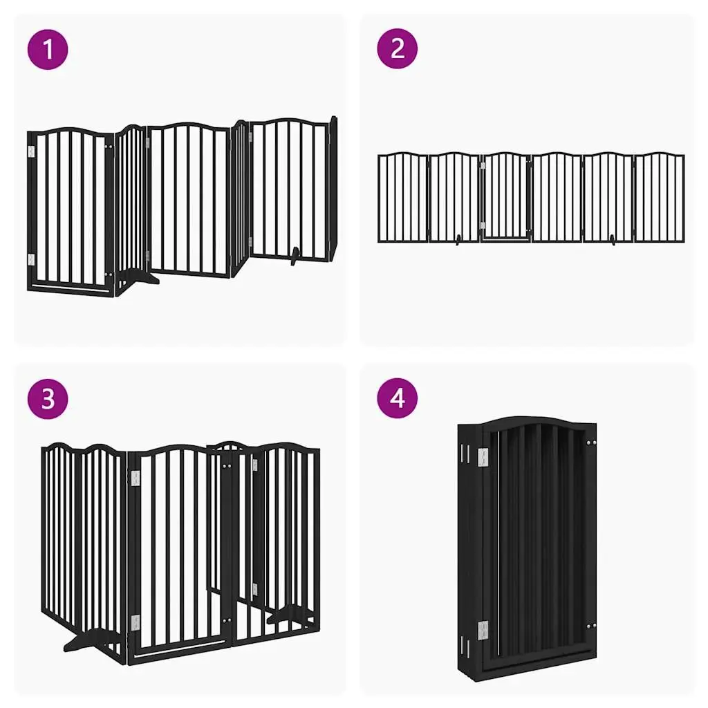 Dog Gate Foldable 6 Panels Black 300cm Pet Safety Barrier Poplar Wood Playpen