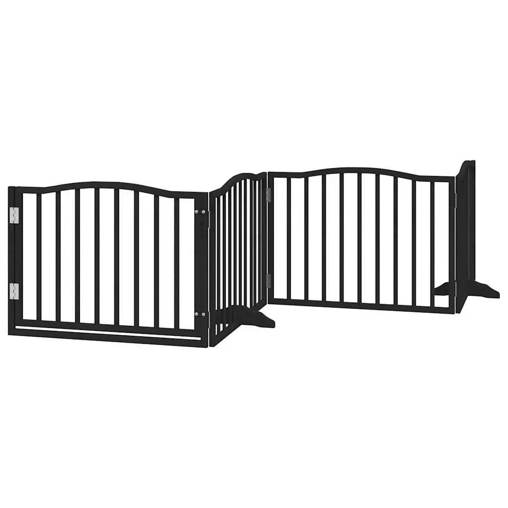 Dog Gate Black 4 Panels Foldable 320cm Poplar Wood Pet Safety Barrier