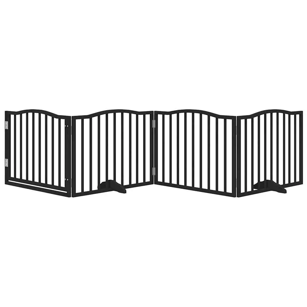 Dog Gate Black 4 Panels Foldable 320cm Poplar Wood Pet Safety Barrier