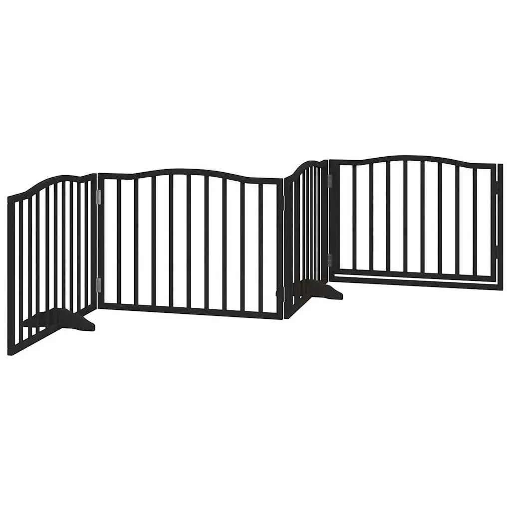 Dog Gate Black 4 Panels Foldable 320cm Poplar Wood Pet Safety Barrier