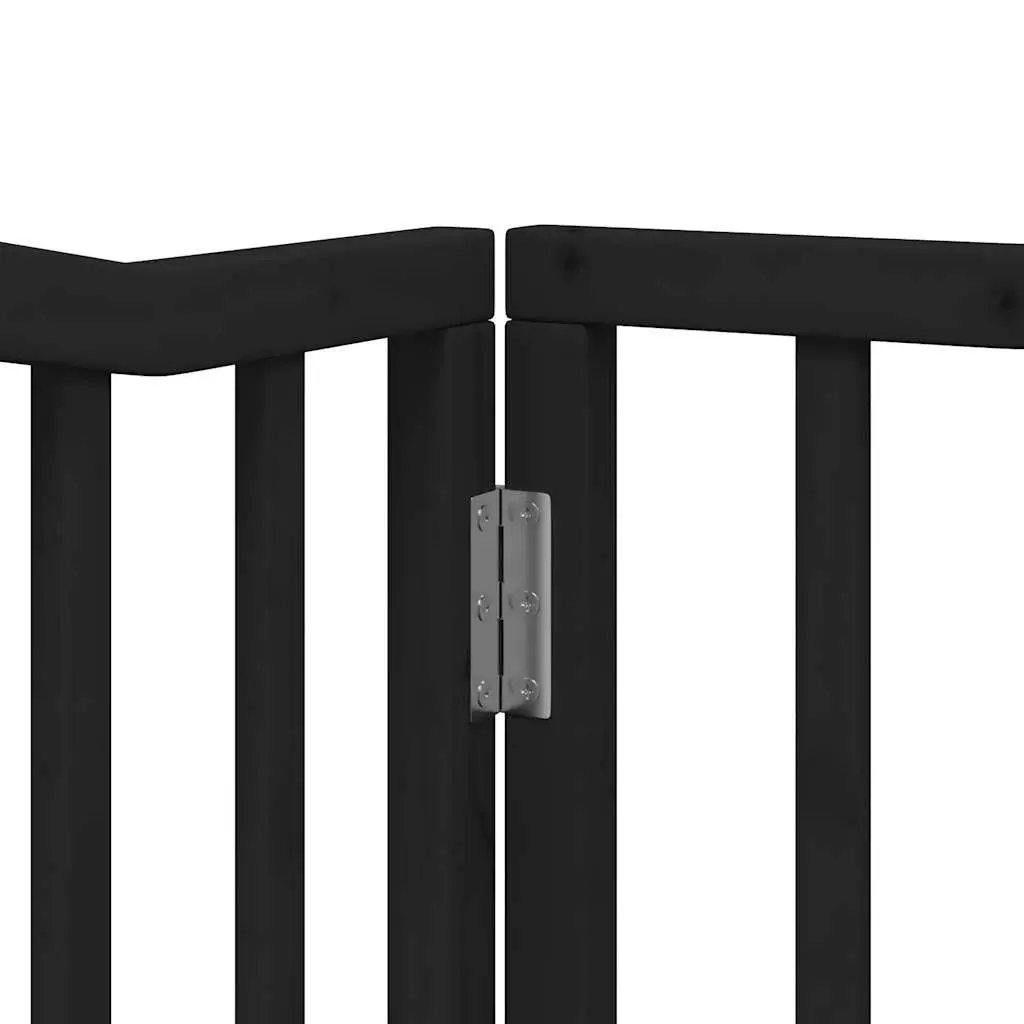Dog Gate Black 4 Panels Foldable 320cm Poplar Wood Pet Safety Barrier