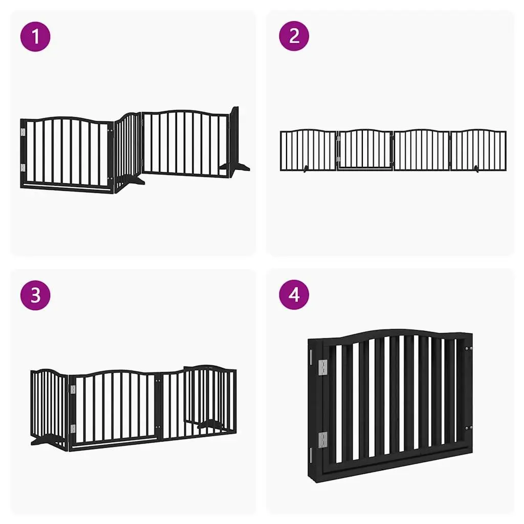 Dog Gate Black 4 Panels Foldable 320cm Poplar Wood Pet Safety Barrier