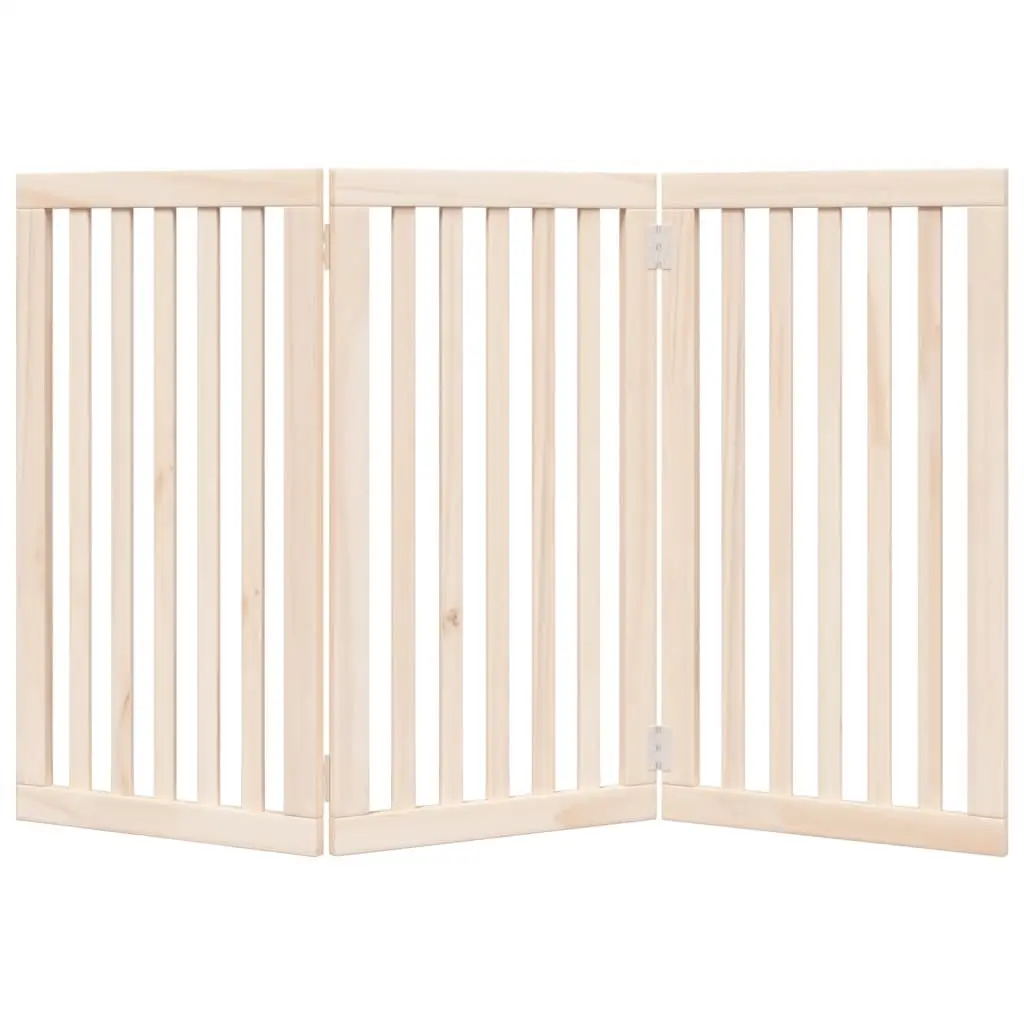 Dog Gate Brown 150 cm Foldable 3 Panels Poplar Wood Pet Safety Barrier