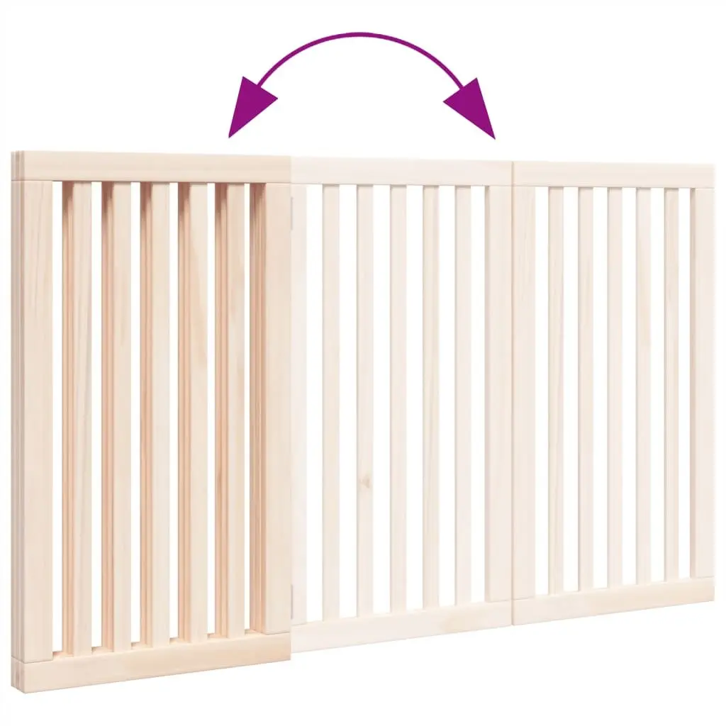 Dog Gate Brown 150 cm Foldable 3 Panels Poplar Wood Pet Safety Barrier