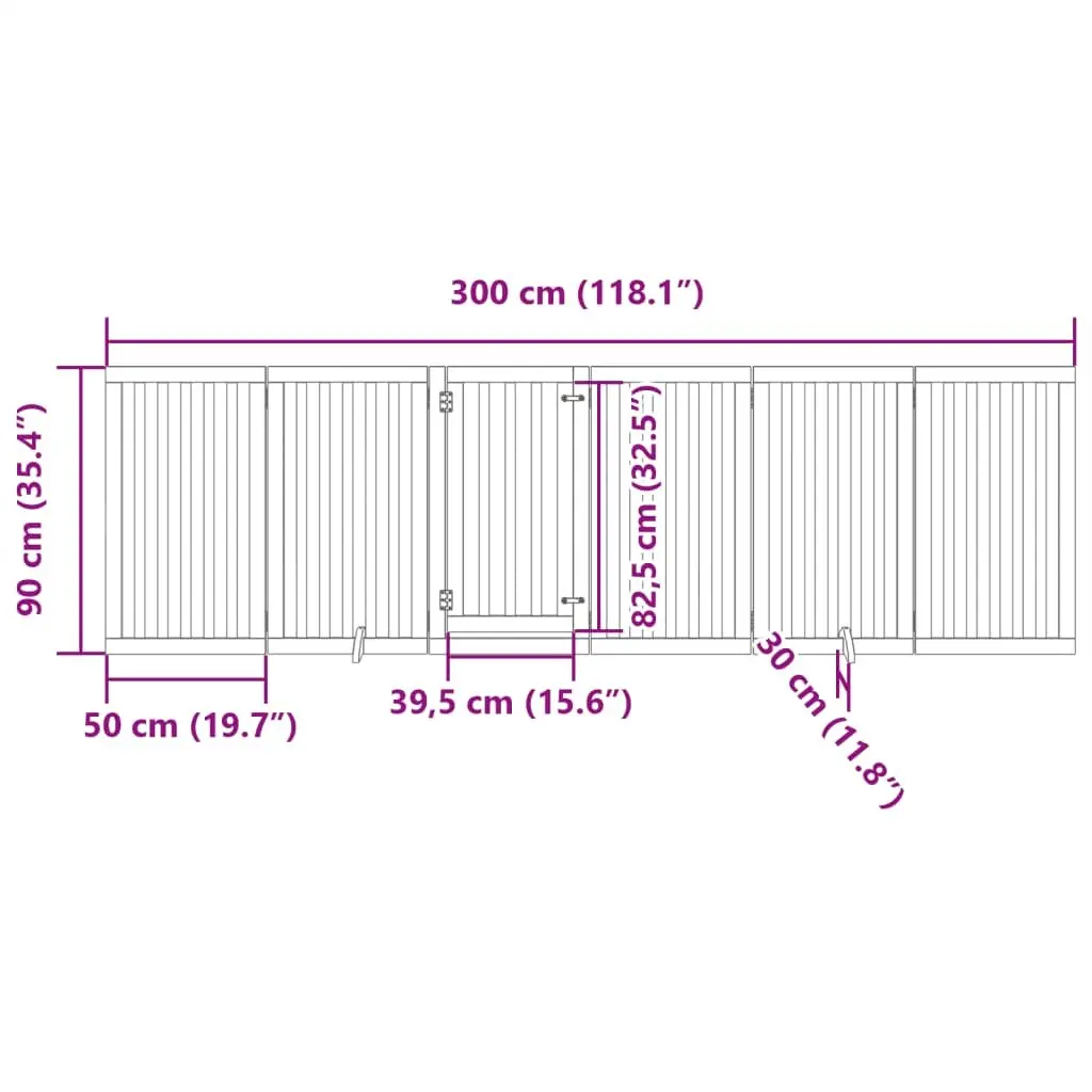 Dog Gate Brown 6 Panels Foldable Poplar Wood Pet Safety Barrier with Door Lock