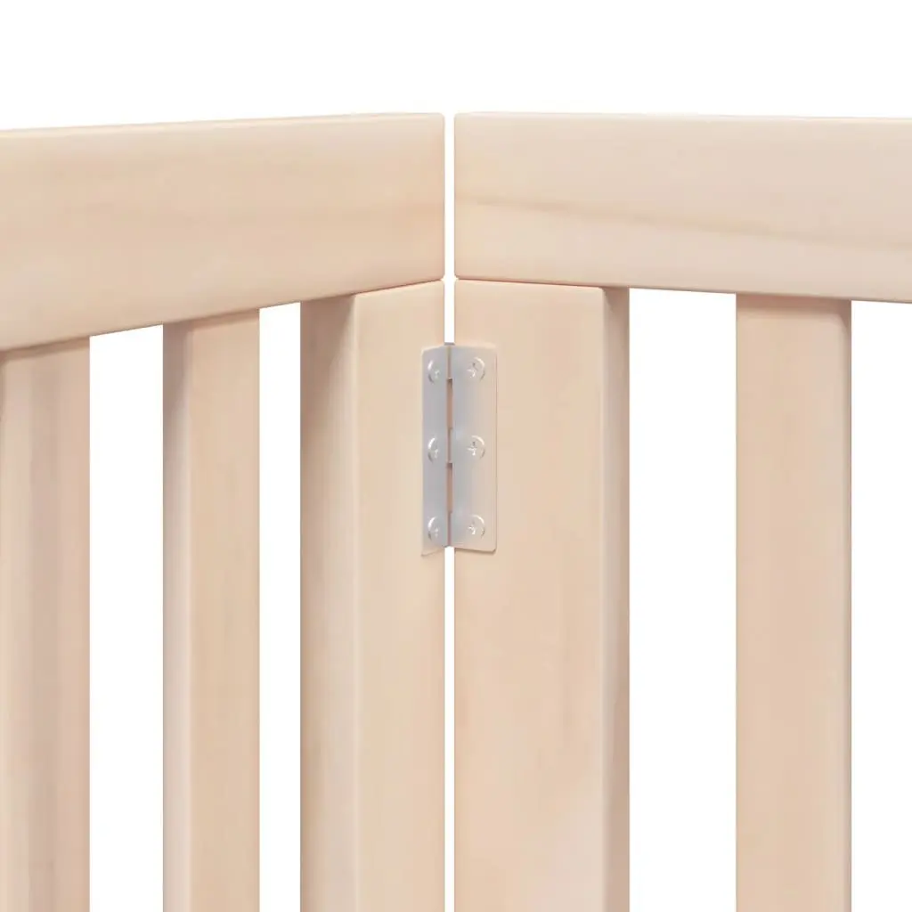 Dog Gate Brown 6 Panels Foldable Poplar Wood Pet Safety Barrier with Door Lock