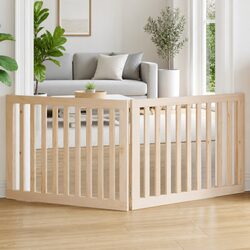 160cm Dog Gate 2 Panels Brown Wood