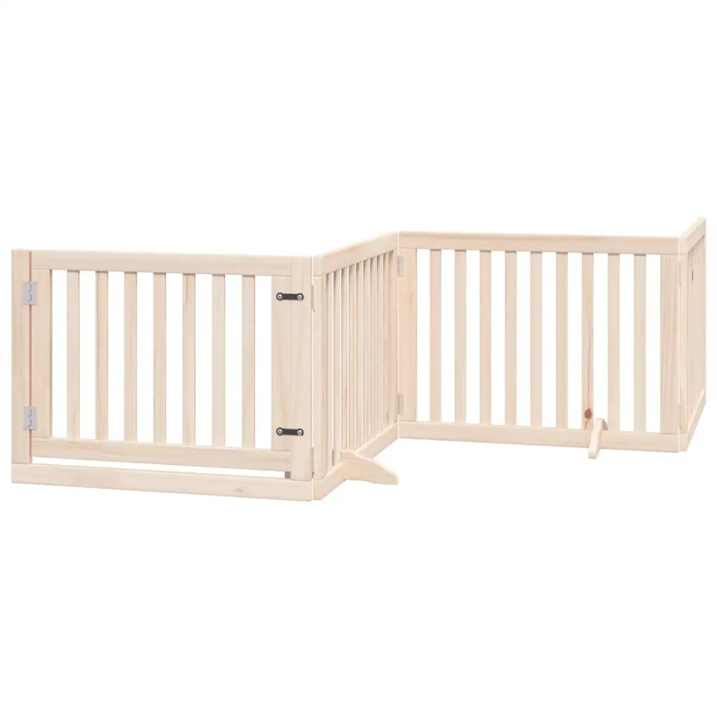 Dog Gate Foldable 4 Panels 320cm Poplar Wood Pet Safety Barrier Door Lock