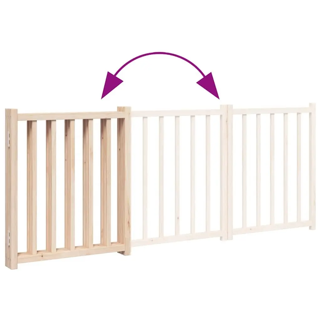 Dog Gate Brown 150 cm Foldable 3 Panels Solid Wood Pet Safety Barrier