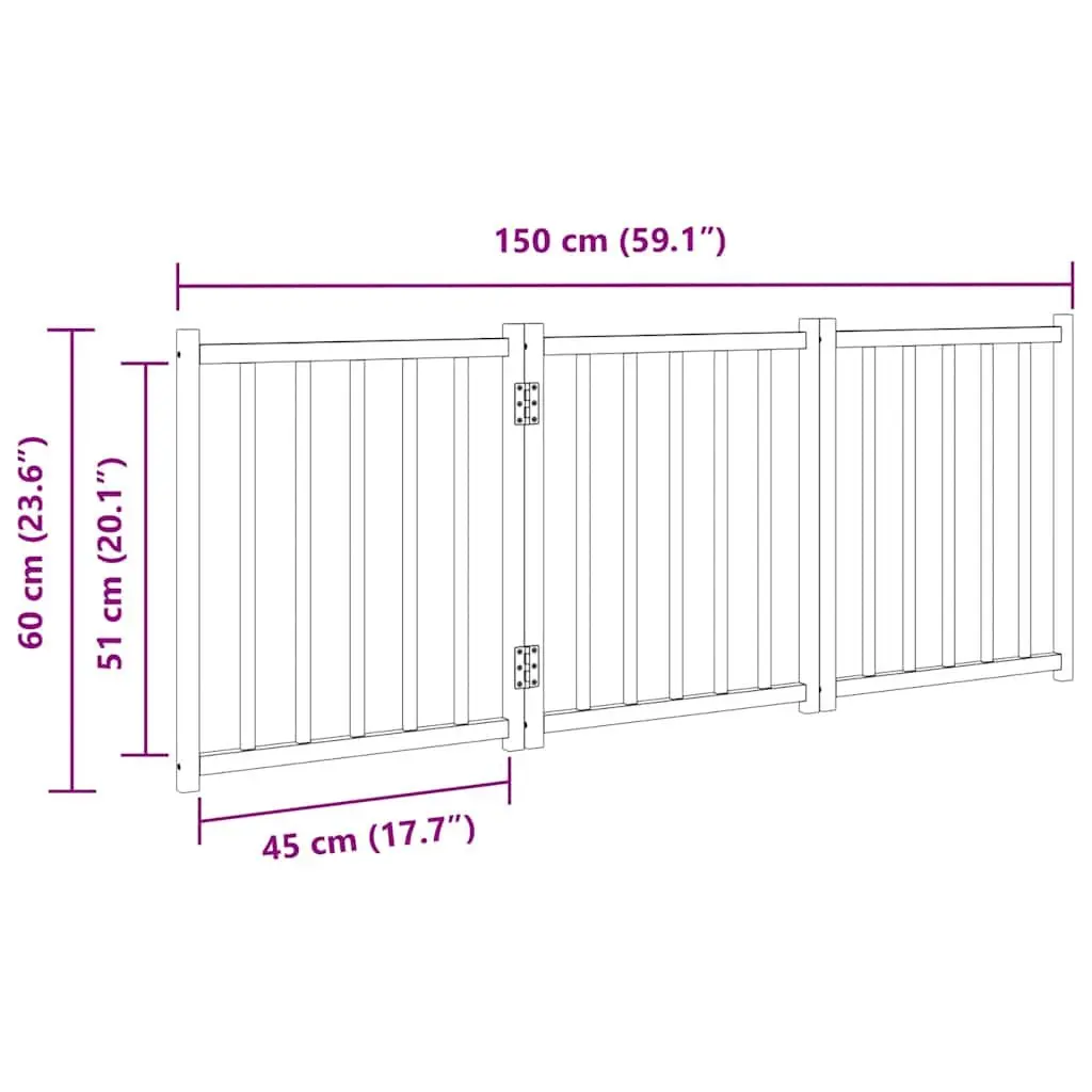 Dog Gate Brown 150 cm Foldable 3 Panels Solid Wood Pet Safety Barrier