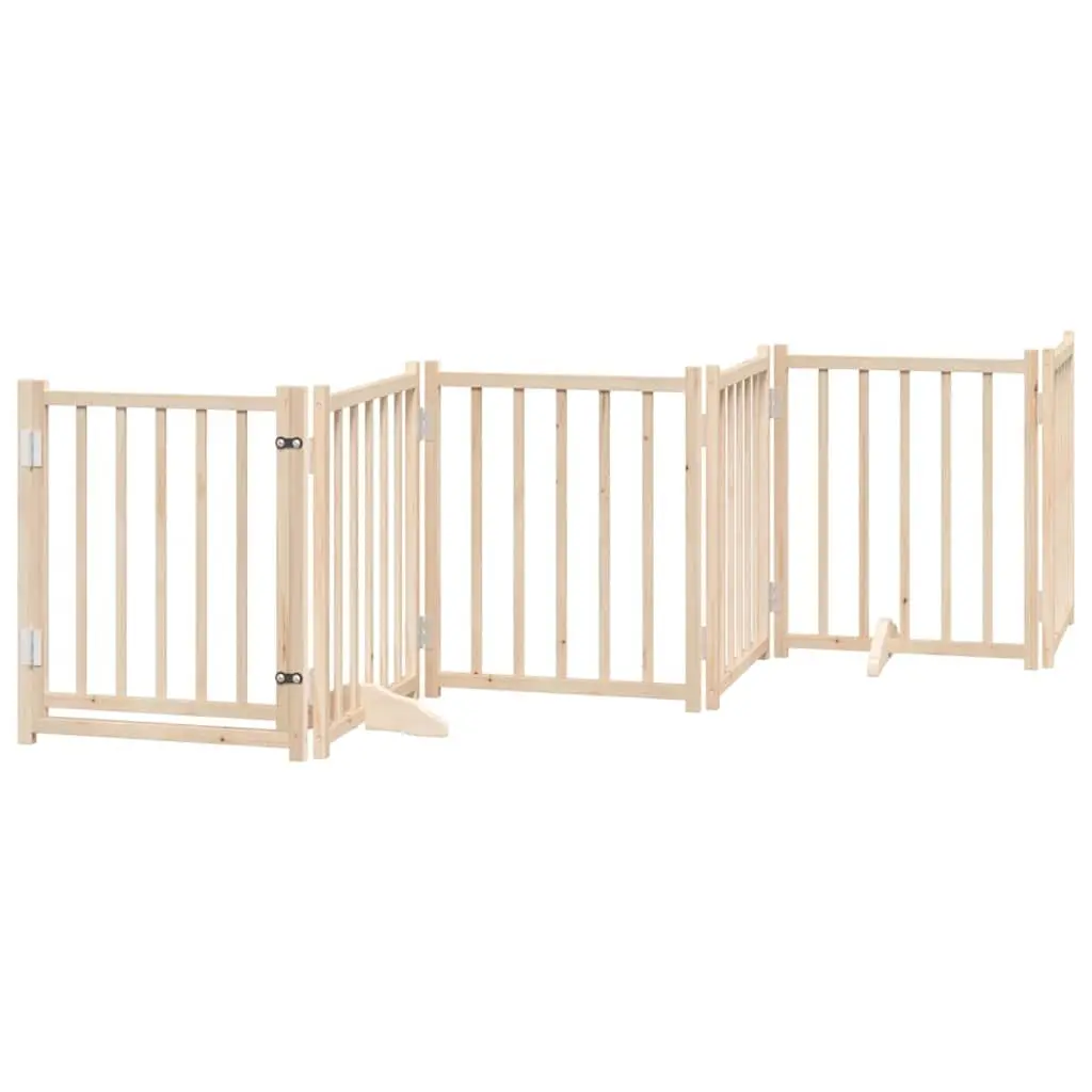 Dog Gate Brown 6 Panels Foldable Solid Wood with Door and Locks