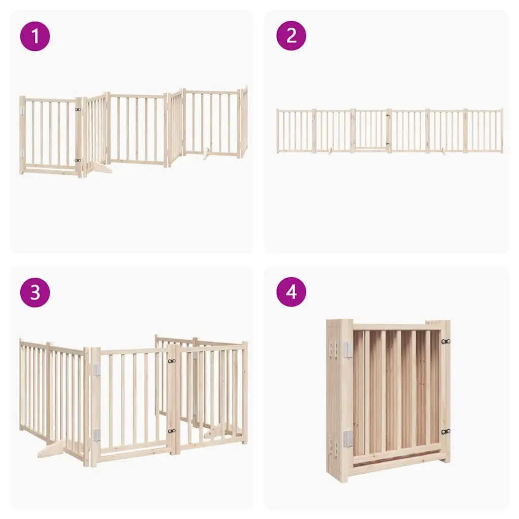 Dog Gate Brown 6 Panels Foldable Solid Wood with Door and Locks