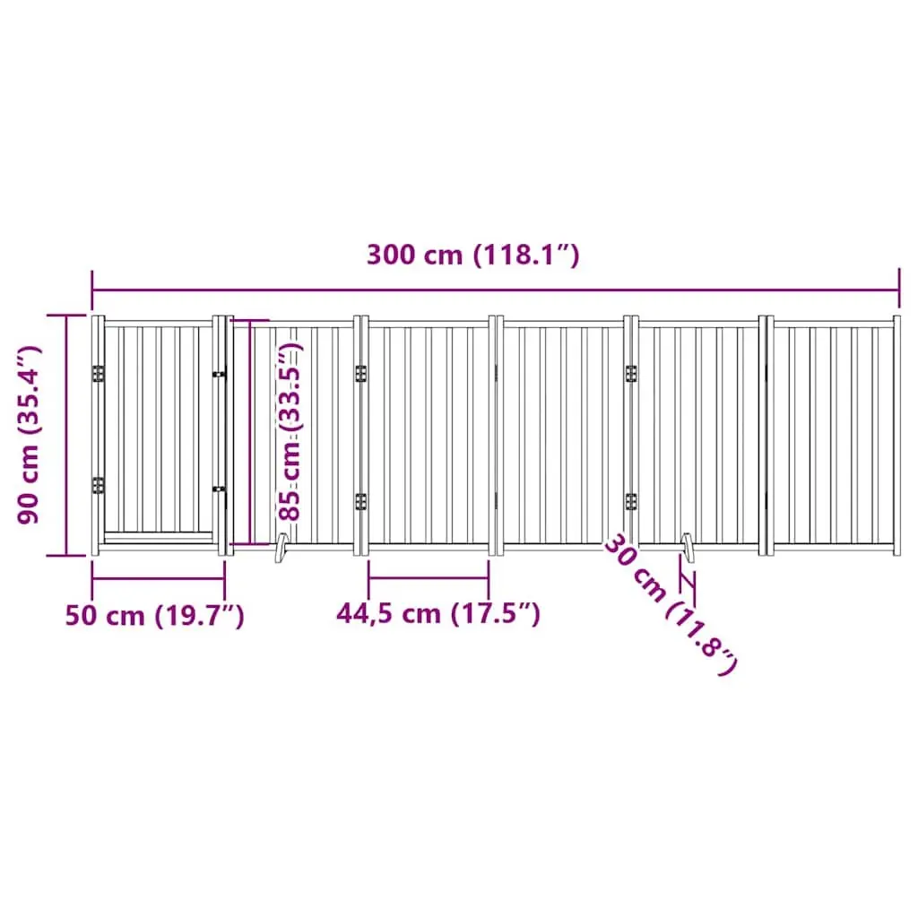 Dog Gate Brown 6 Panels Foldable Solid Wood Pet Safety Barrier with Door Locks