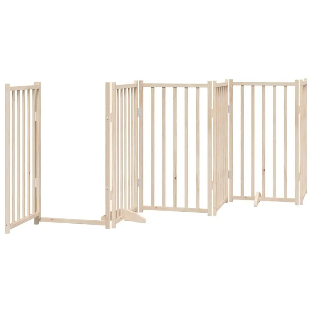 Dog Gate Brown 6 Panels Foldable Solid Wood Pet Safety Barrier with Door Locks