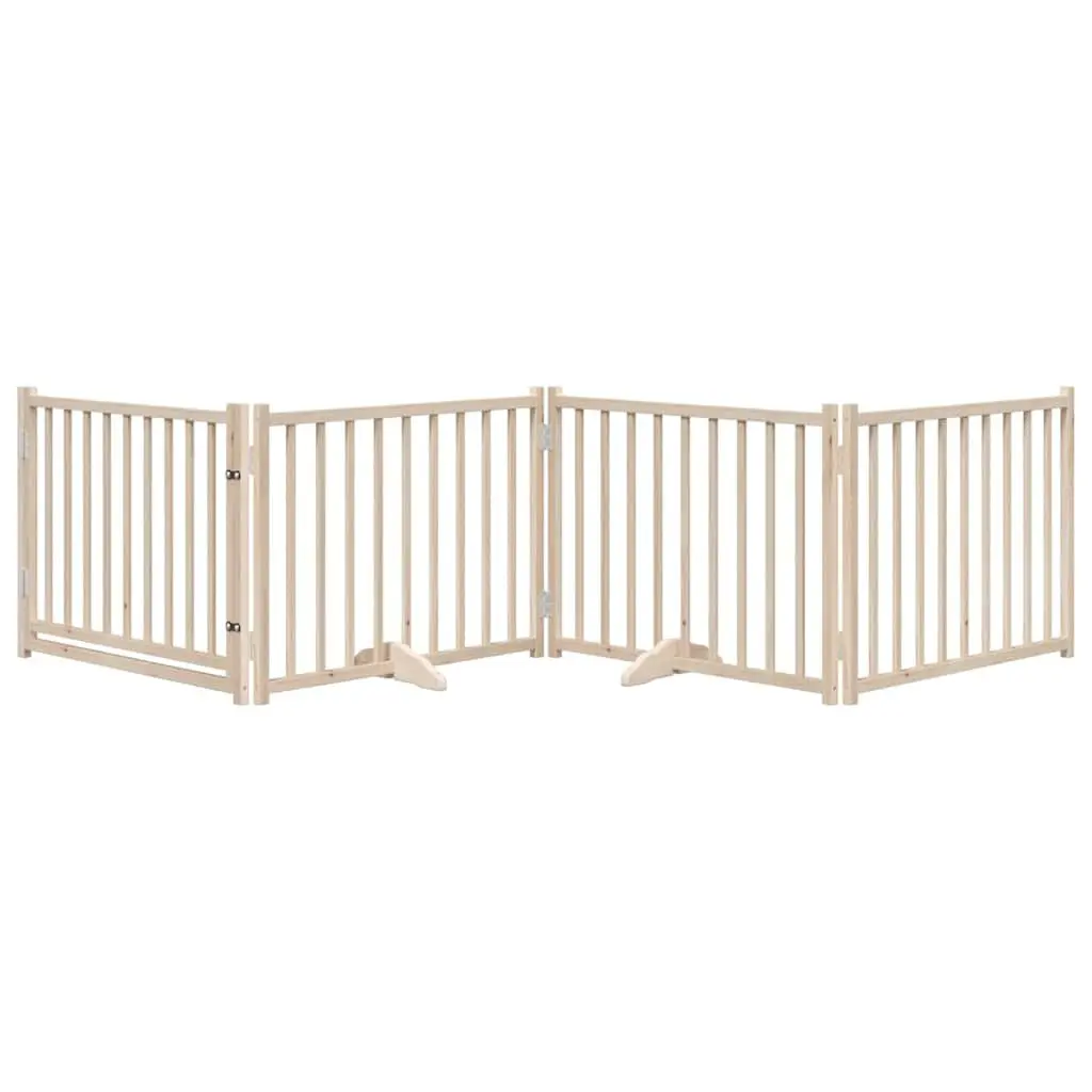 Dog Gate Foldable 4 Panels 320cm Solid Wood Fir Pet Safety Barrier Door Lock