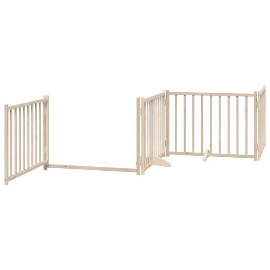 Dog Gate Foldable 4 Panels 320cm Solid Wood Fir Pet Safety Barrier Door Lock