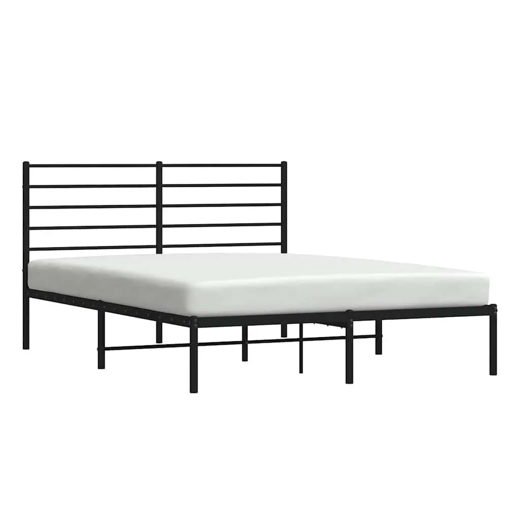 Metal Bed Frame Black 135x190 cm with Headboard Storage Space