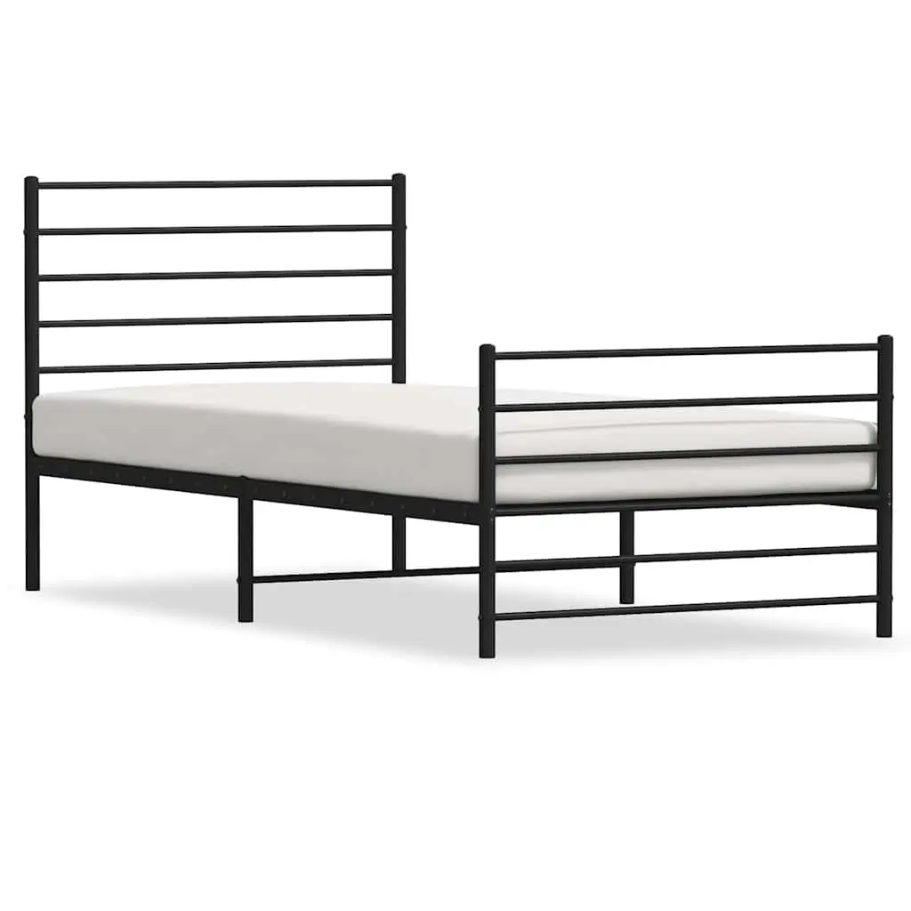 Metal Bed Frame Black 107x203 cm Powder-coated Steel Construction with Headboard and Footboard