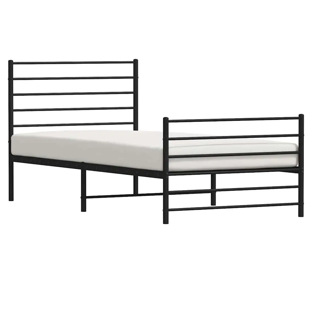 Metal Bed Frame Black 107x203 cm Powder-coated Steel Construction with Headboard and Footboard